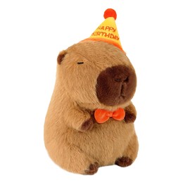 PonFxp Capybara Plush 25cm Soft Stuffed Animal with Birthday Hat, Adorable Capybara Teddy Toy for Kids, Perfect Capybara Gift for Birthdays, Playtime, and Home Decoration