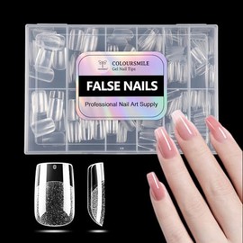 Puntas de uñas cortas cuadradas de cobertura completa - 216 uñas postizas de gel preformadas, 12 tamaños para extensiones francesas acrílicas, para br