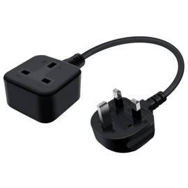 YINGAYOU Short 1 Way Gang Single Socket 13A 250V Single Gang Extension Lead Short for Home Office School (Black, 0.3 m)