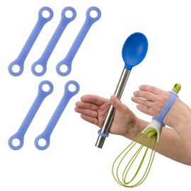EaZyHold - Medium Blue 5 1/4" - Hand Grip Silicone Adaptive Aid, Universal Cuff for Eating, Grooming, Work and Play - 5 Pack