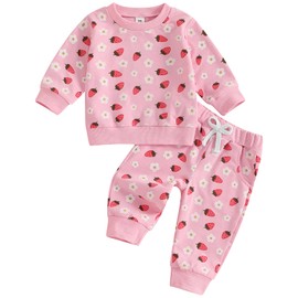 Mubineo Toddler Baby Girl Clothes Cute Long Sleeve Sweatshirt Sweatpant Outfits Fall Winter Tops Pant Outfit Sweatsuit (Pink Flower, 3-4T)