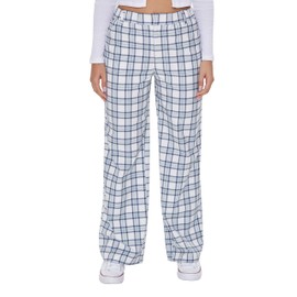 Forever 21 Women's Plaid Wide-Leg Pants, Blue/White