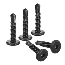 sourcing map 50Pcs Hex Socket Self Tapping Screws, #12 x 1" 410 Stainless Steel Flat Head Sheet Metal Drilling Screws, Black