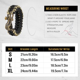 amzeus Paracord Survival Bracelet for Men and Women, Handmade Woven Tactical Style with Cool Brass Buckle Bracelet, Suitable for Hiking and Outdoor Activities, Small, Nylon