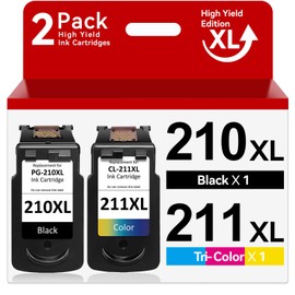 PG-210XL CL-211XL Ink Cartridge for Canon 210 and 211 Ink Cartridges for Canon 210XL and 211XL Ink Cartridges Fit for Pixma MP495 MX410 MX340 MP250 MX320 MP490 MX350 iP2702 Printer (1 Black,1 Color)