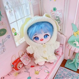 niannyyhouse 20cm Plush Clothes Rabbit Ears White Wool Jumpsuit Cotton Doll Clothes Change Dress (A)