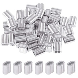 Glarks 200Pcs 5/64''(2mm) Aluminum Crimping Loop Sleeve Wire Rope Sleeves Double Barrel Ferrule for Wire Rope and Cable Line End (5/64''-200Pcs)