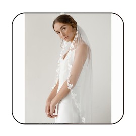 Latious Lace Bride Wedding Veils Ivory Fingertip 1 Tier Bridal Tulle with Comb for Women (Ivory)