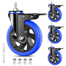 5 Inch Caster Wheels Heavy Duty Stem Caster 2200Lbs, Threaded Stem Casters 1/2"-13 x 1(Stem Diameter 1/2", Stem Length 1"), Swviel Locking Caster Set of 4, Industrial Castor Wheels for Cart,Furniture