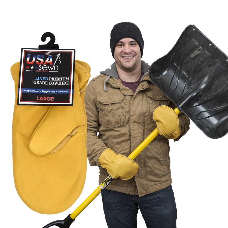 American Made Cowhide Leather Pile Lined Chopper Mitt Gloves ,