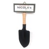 "Welcome to Nicola's garden" hanging shovel sign
