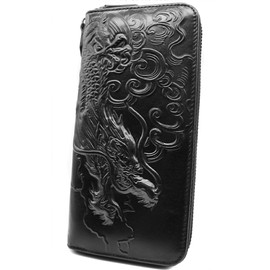 BlissLeather 2024 Year of the Dragon Dragon Dragon Italian Leather, Embossed Genuine Leather, Long Wallet, Round Zipper, Box Included, black_1