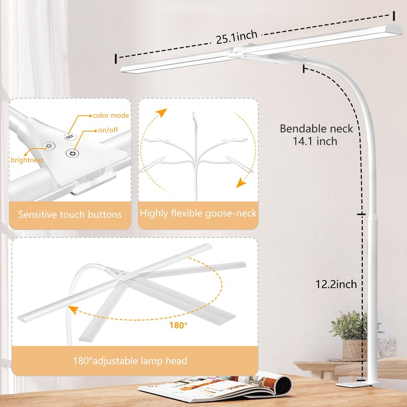 EppieBasic LED Desk lamp,Double Head Architect Desk Lamps for Home