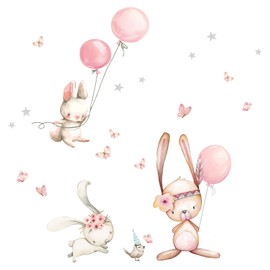 Little Deco DL726 Wall Sticker Children's Room Animals Rabbits I Wall Picture 54 x 39 cm (W x H) I Balloons Stars Wall Sticker Playroom Baby Decoration Children