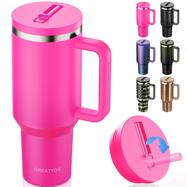 Greatyos 40 oz Tumbler with Handle and Flip Straw Lid