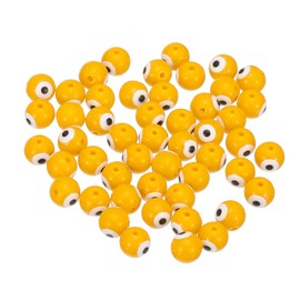 PATIKIL 8mm Evil Eye Beads, 50 Pcs Glass Turkish Evil Eye Charm Round Spacer Beads Pendant Connector for DIY Art Craft Bracelet Necklace Earrings Making, Yellow