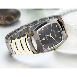 JewelryWe Men's Watch, Luxury Elegant Business Casual Calendar Analogue Quartz Watch with Tungsten Carbide Strap, Gold Silver, Festive Occasions