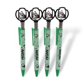 Ebros Gift Value Pack Animated Cuddling Giant Panda Bear Cubs On Swivel Swing Spring Thrust Device Top Green Ballpoint Ball Pens with Black Ink Novelty Giftware Pen Set Stationery School Supplies (4)