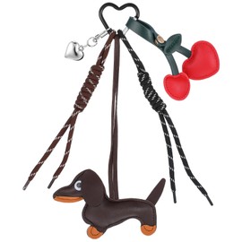 Giantree Dachshund Key Ring, Cute Leather Dachshund Heart Cherry Bag Pendant Dachshund Keychain Dachshund Pendant Lucky Charm Dachshund Gifts