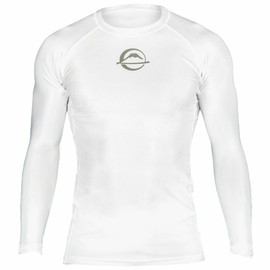 FUJI Baseline Ranked Long Sleeve Jiu Jitsu Rashguard, BJJ Rashguard for Men and Women, Size, Large, White.