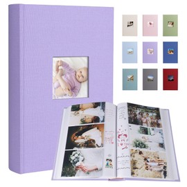 Photo Album 4x6 420 Photos with Writing Space, 4x6 Photo Album Linen Cover with Memo Slip-in Pockets, 420 Photos 4x6 Pictures Album Book for Wedding Kids Travel Family Baby (Light Purple)