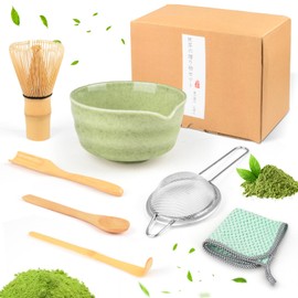 Matcha Whisk Set, 7 Pcs Ceramic Matcha Tea Set for Making Breakfast Matcha Latte, Complete Matcha Making Kit for Traditional Japanese Tea Ceremony, Bamboo Whisk Holder Gift for family Colleague Friend