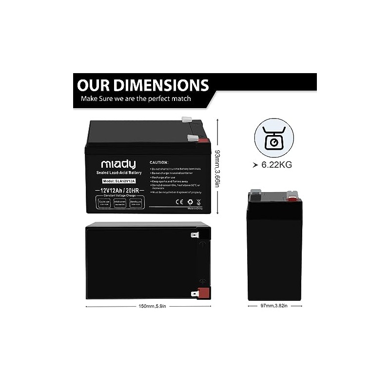 Miady 12V 12Ah Rechargeable Sealed Lead Acid Battery (2 Packs)