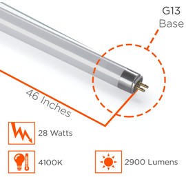 GoodBulb 28-Watt 46-Inch T5 Fluorescent Light Bulb | 4100K Cool White | Medium Bi-Pin Base | 2900 Lumens 85 CRI 36000 Life Hours | Instant/Programmed Start (Pack of 40)