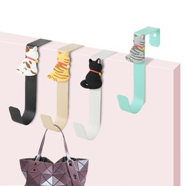 KASESSS 4 Pcs Door Hooks, Over Door Hanger, Cat Motif Door Hanger, Over Door Hooks, No-Punch Over The Door Hanger, Sturdy Coat Hooks for Door, Over Door Coat Hooks for Bedroom Doors Bathroom Wardrobe