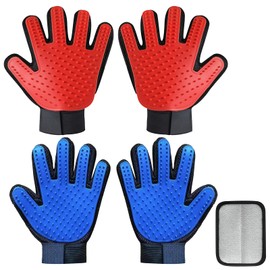 VUDANZYER Cat & Dog Grooming Gloves for Shedding, 4PCS Efficient Deshedding Pet Grooming Gloves for Dogs with 1PCS Pet Hair Remover Gloves, Cats & Horses with Long & Short Fur