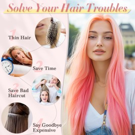 Hair Extensions Clip In - 22 Inch Long Straight Pink Synthetic Hairpiece, 180g, 12 Pieces, Soft and Thick for Women