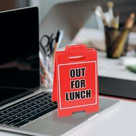 Heartfelt Gifting OUT FOR LUNCH Red Sign, Office Desk Accessory & Cubicle Decor, Modern Work Theme, ABS Plastic, Small Size