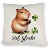 Capybara with Clover Leaf Cushion with Saying Viel Glück Cute