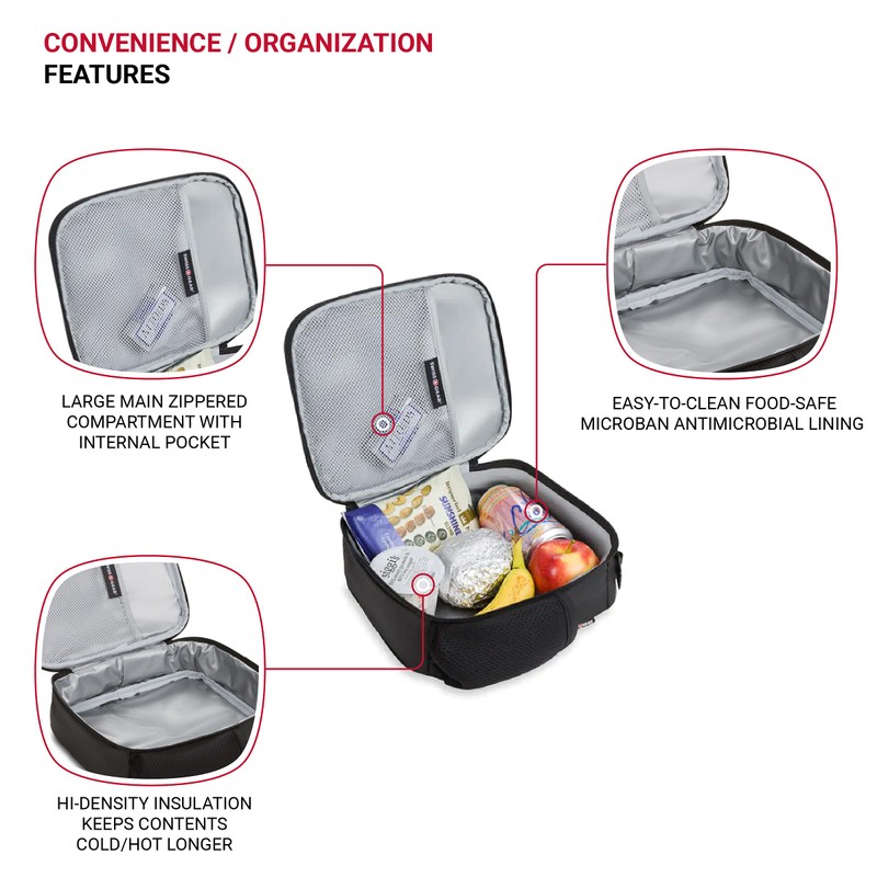 SwissGear Insulated Lunch Bag, Black/Red, One Size