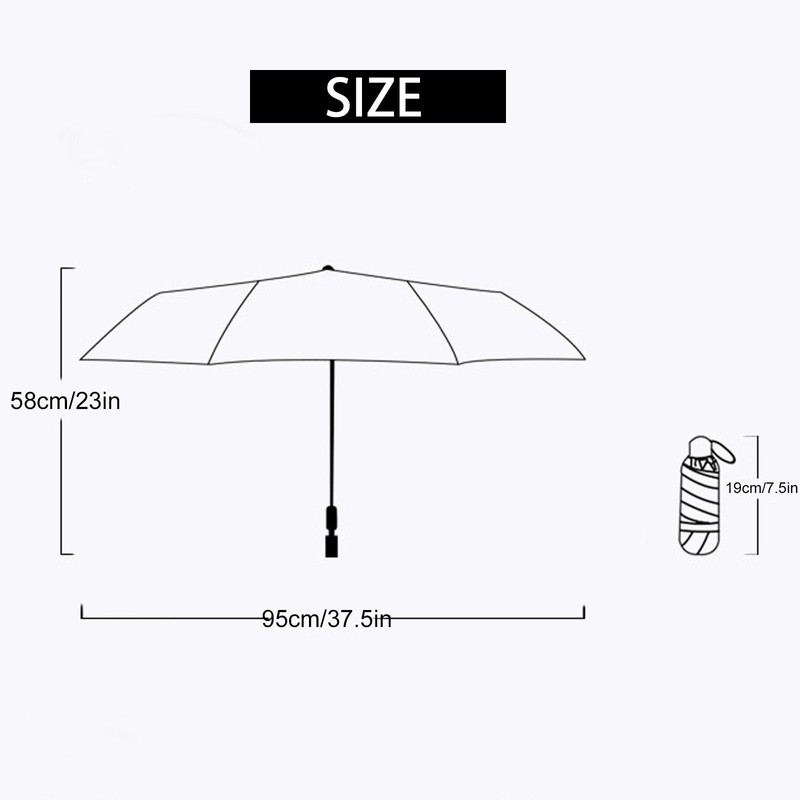 Mini Travel Umbrella with Case, 8 Ribs Folding Small Compact