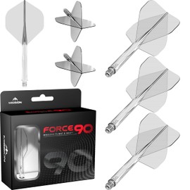 Mission Darts Force 90 | Integrated Precision Moulded Dart Flight And Shaft System, Pack of 3 Professional Durable 2-In-1 Combined Dart Flights And Stems | Standard No.2 (Clear, Tweenie), Transparent