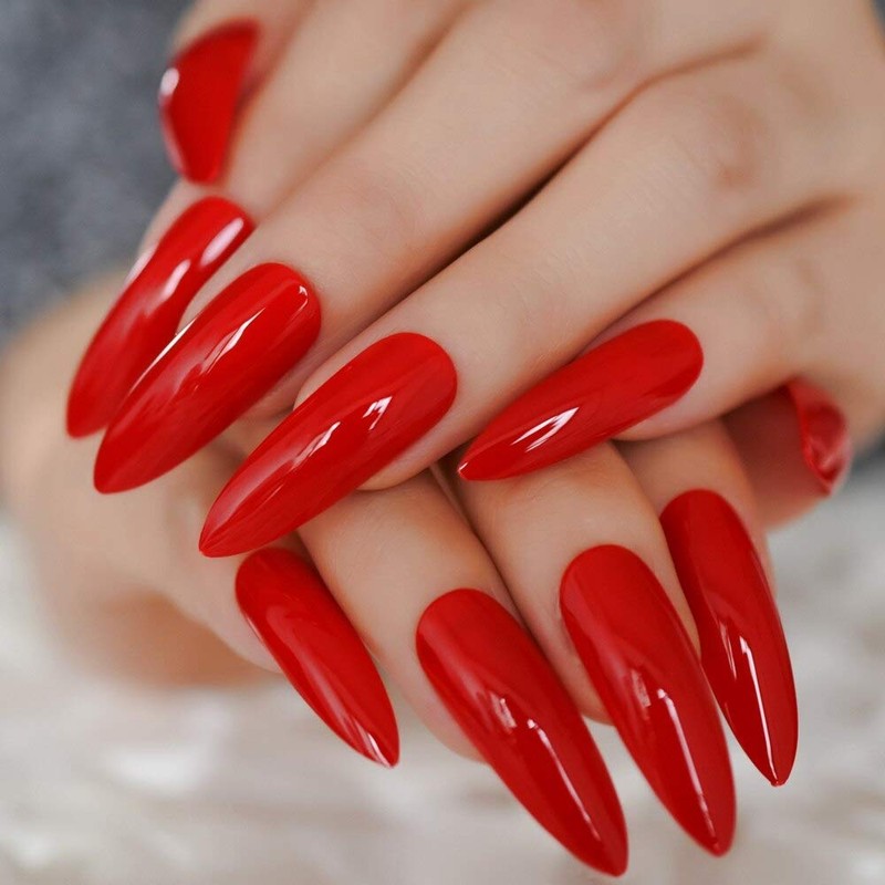 CoolNail Extra Long Stiletto Red False Nails Tips Pointed Stilettos