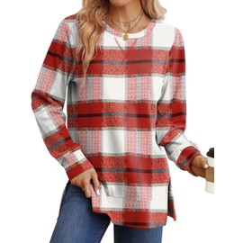 Saloogoe Fall Outfits for Women 2025 Fashion Winter Clothing Crewneck Sweatshirt Old Money Clothes Plaid Shirts Brown L