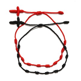 Misright 2Pcs Cross 7 Knots Bracelets for Protection,Lucky Adjustable Red String Rope Ankle Bracelet Jewelry Accessory for Men Women