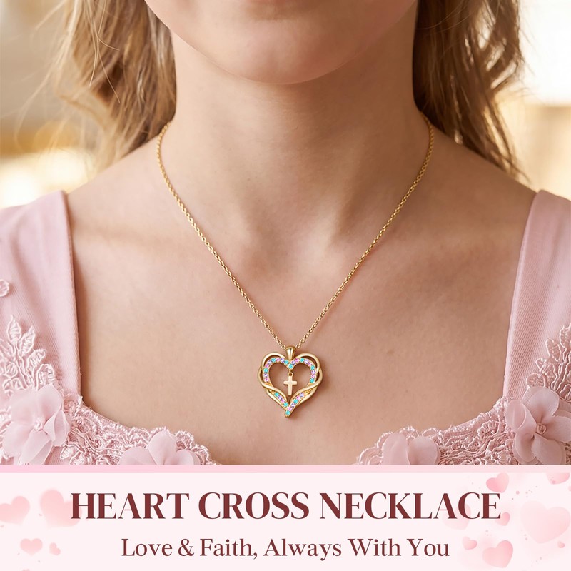Esrial Granddaughter Daughter Gifts Heart Cross Necklace Gifts