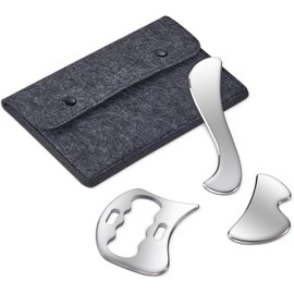 Ricyea 3 Pack Gua Sha Stainless Steel Set, Gua Sha Scraper, Muscle Fascia Tool, Massager for Body & Face, Ideal for Muscle Relaxation, Cellulite & Lymphatic Drainage