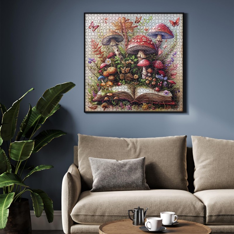 Mushroom Jigsaw Puzzle 1000 Pieces, Magic Book Plant Flower Puzzles