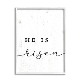 Stupell Industries He is Risen Phrase Rustic Pattern Minimal Text, Designed by Daphne Polselli White Framed Wall Art, 16 x 20, Black