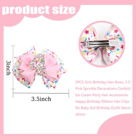Birthday Hair Bows for Girls Age 1 2 3 4 5 6 Years Old 3.5 Inch Glitter Number Pink Hair Clips for Baby Girls Birthday Outfit Scatter Decorations Confetti Ice Cream