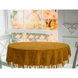 Traditional Large Cotton Chenille Table Covers Tablecloth Non Iron Dining Party Kitchen Durable Material Tablecloths with Fringe Kitchen Dinning Tabletop Decoration (137cm Round, Gold)