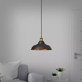 LEDSONE Industrial Lampshade Metal Black Inner Gold 32cm Easy Fit with Reducer Plate Modern Hanging Pendant Light Shade for Bedroom, Hallway, Office, Kitchen, Dining Room, Cafe, Bar, Restaurtant