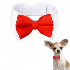 Handcrafted Adjustable Formal Pet Bowtie Collar Neck Tie for Dogs & Cats (S: 10.5"-12", Red)