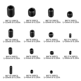 Set of 300 Grub Screws Set, Grub Screws Allen Screw Assortment Kit, M2.5 M3 M4 M5 M6 M8 Hex Head Screws with Allen Keys for Door Handle, Door Handle, Bracket (Black)