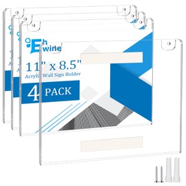 EHWINE 4 Pack 8.5x11 Wall Mount Acrylic Sign Holder Horizontal, Acrylic Wall Sign Photo Menu Flyer Display Holder, Plastic Clear Picture Adhesive Frames for Office Party (Provide Mounting Screws)