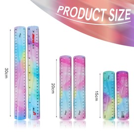 SacJkt 6 Pieces Flexible Ruler Set, Ruler 30cm Folding/Ruler 20cm /Ruler 15cm, Colorful Soft Ruler Shatterproof Bendable for School Office Home